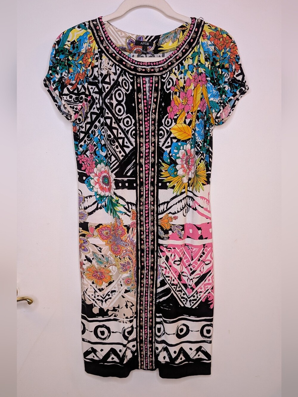 Y2k Beaded Dress Keyhole Apt. 9 Multi-Color Floral & Geometric Stretch